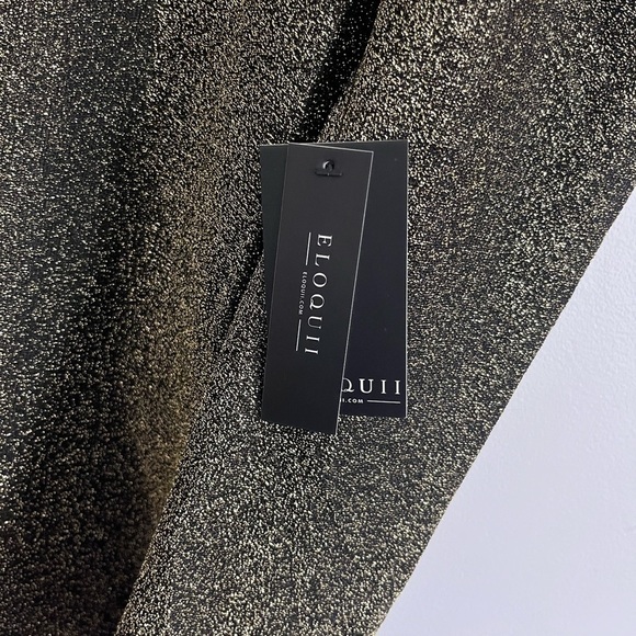 Eloquii Gold Metallic Sparkle Puff Long Sleeve Stretch Scoop Neck Blouse Shirt - Picture 5 of 7